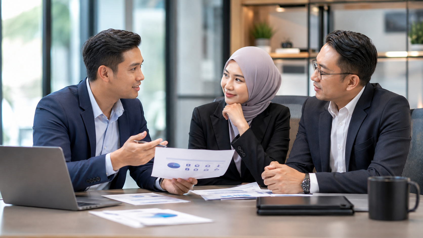 Advisor discussing employee benefits with HR and business owner